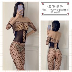 蜜恪情趣丝袜批发一字肩半袖镂空欧美连体网衣女情趣内衣代发6070