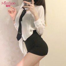 【情趣内衣】蜜恪 诱惑女秘书套装 白上黑下 8346