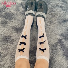蜜恪情趣丝袜长筒网袜女可爱lo娘Lolita蝴蝶结日系软妹镂空袜5116