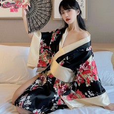 蜜恪情趣内衣日系印花和服性感蝴蝶结睡袍和服诱惑装情趣睡衣8421