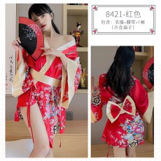蜜恪情趣内衣日系印花和服性感蝴蝶结睡袍和服诱惑装情趣睡衣8421
