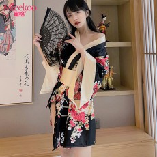 蜜恪情趣内衣日系印花和服性感蝴蝶结睡袍和服诱惑装情趣睡衣8421