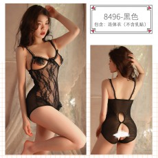【情趣内衣】蜜恪蕾丝吊带开裆连体衣8496