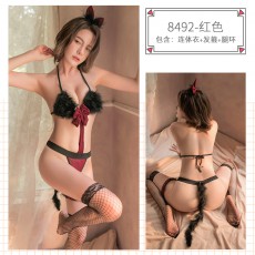 【情趣内衣】蜜恪猫咪开档连体衣8492