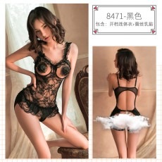 【情趣内衣】蜜恪蕾丝开档连体衣8471