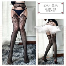 蜜恪情趣丝袜女开档镂空提花连身一体吊带袜开裆连体情趣网袜4254