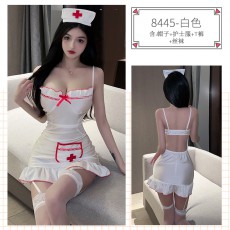 【情趣内衣】蜜恪低胸吊带护士睡裙套装8445