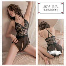 【情趣内衣】蜜恪蕾丝吊带开裆连体衣8593