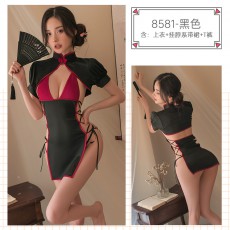 【情趣内衣】蜜恪系带开衩旗袍女用制服诱惑8581