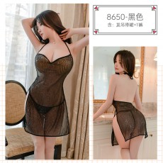 蜜恪欧美情趣闪亮挂脖吊带裙吊带睡裙包臀裙系带装夜店激情装8650