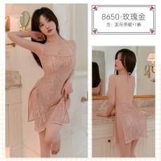 蜜恪欧美情趣闪亮挂脖吊带裙吊带睡裙包臀裙系带装夜店激情装8650