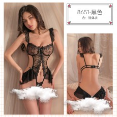 蜜恪情趣内衣女式蕾丝开裆连体衣性感漏胸开裆露乳诱惑透视8651