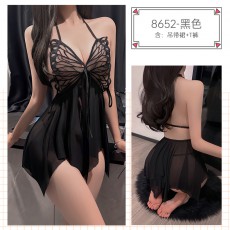 蜜恪欧美情趣网纱吊带蝴蝶结透视睡裙包臀裙系带装夜店激情装8652