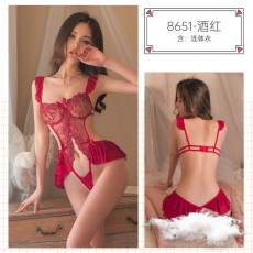 蜜恪情趣内衣女式蕾丝开裆连体衣性感漏胸开裆露乳诱惑透视8651