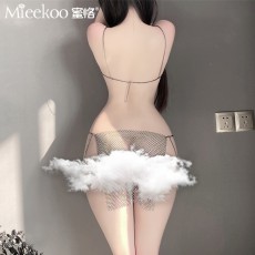 蜜恪情趣内衣女式性感链条情趣铁链漏胸开裆夜店连体衣露乳8658